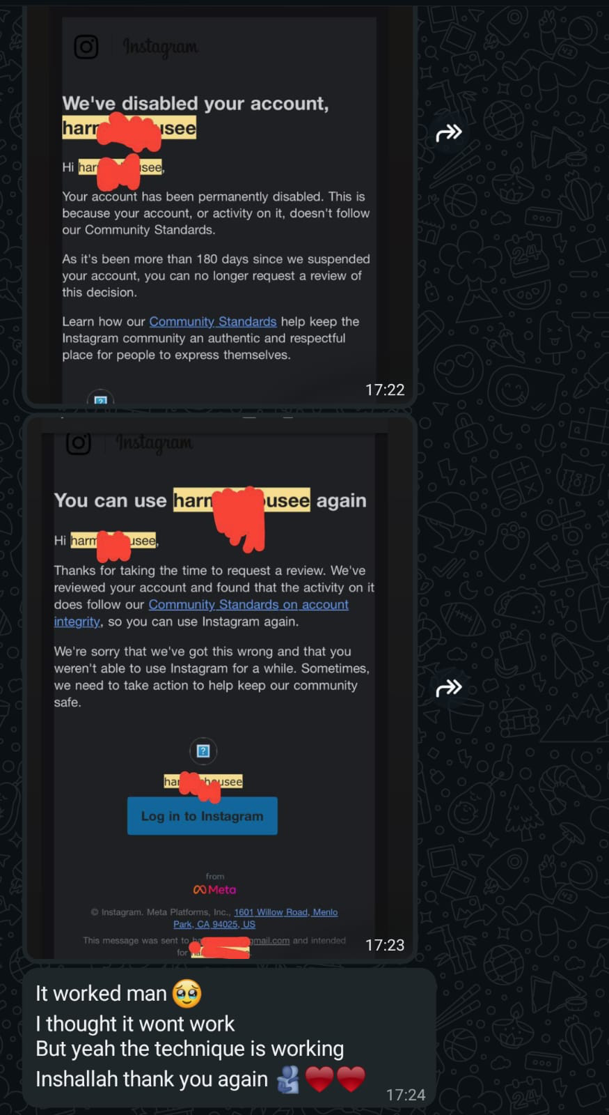 Client recovery proof — recovered Instagram account 4
